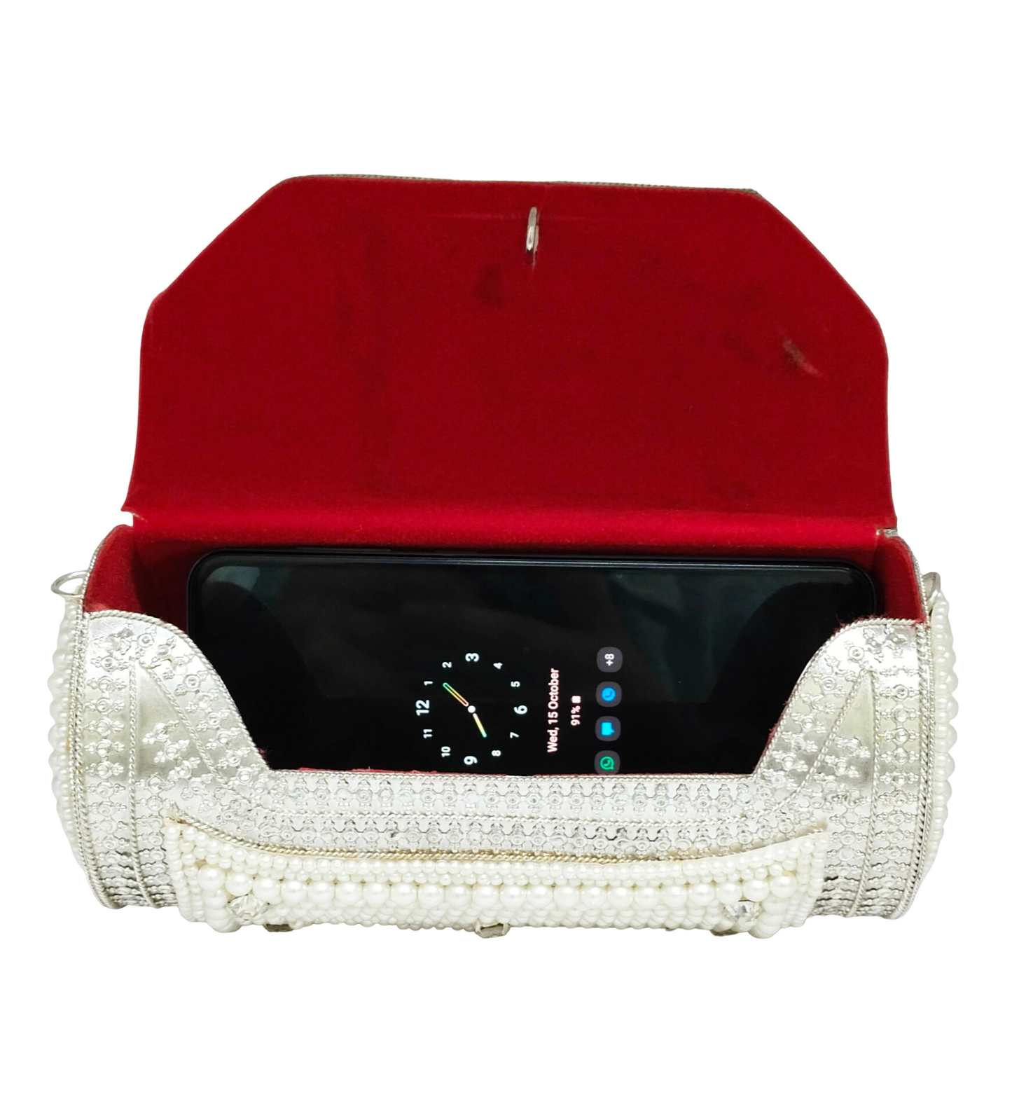 Round Shape Iron Pearl Silver Purse