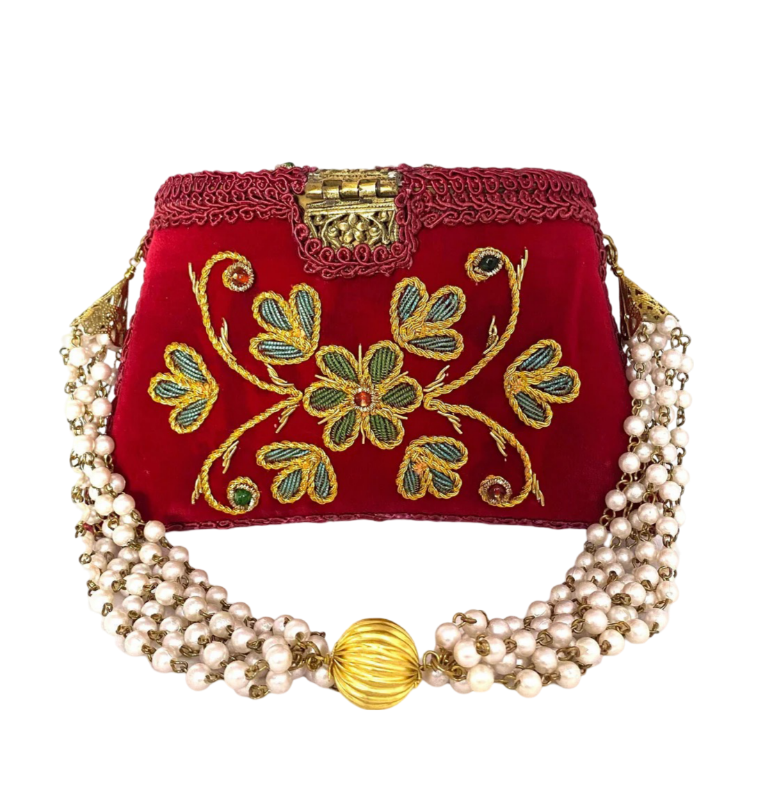 Flower Embroidery Purse Red Color