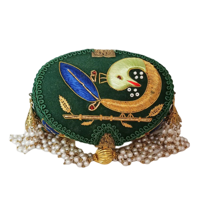 New Peacock Embroidery Purse Dark Green Color