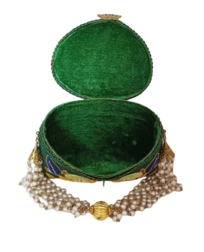 New Peacock Embroidery Purse Dark Green Color