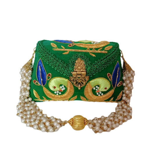 New Peacock Embroidery Purse Light Green Color
