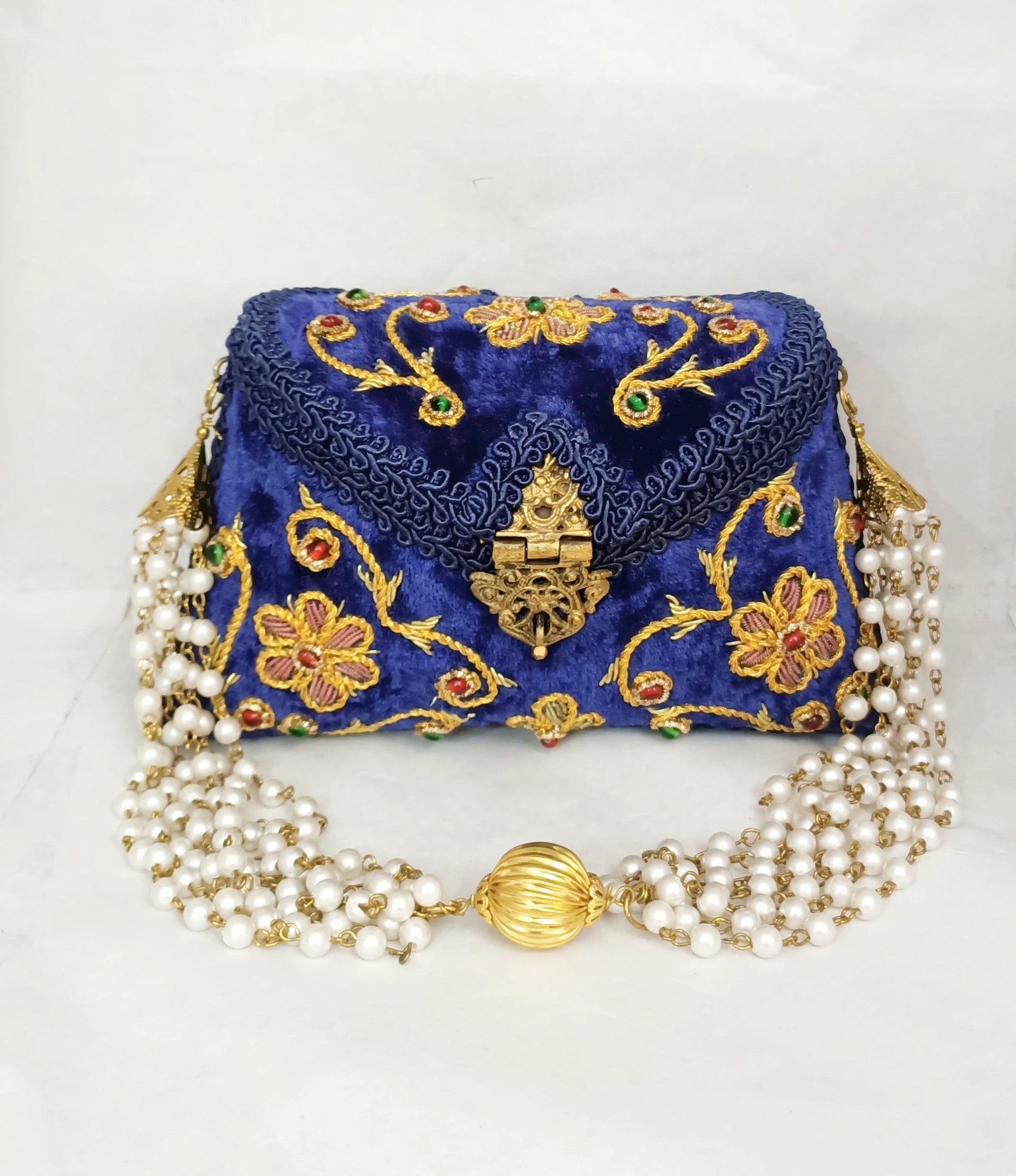 Flower Embroidery Blue Color Purse - Skylexo.com | Be Unique