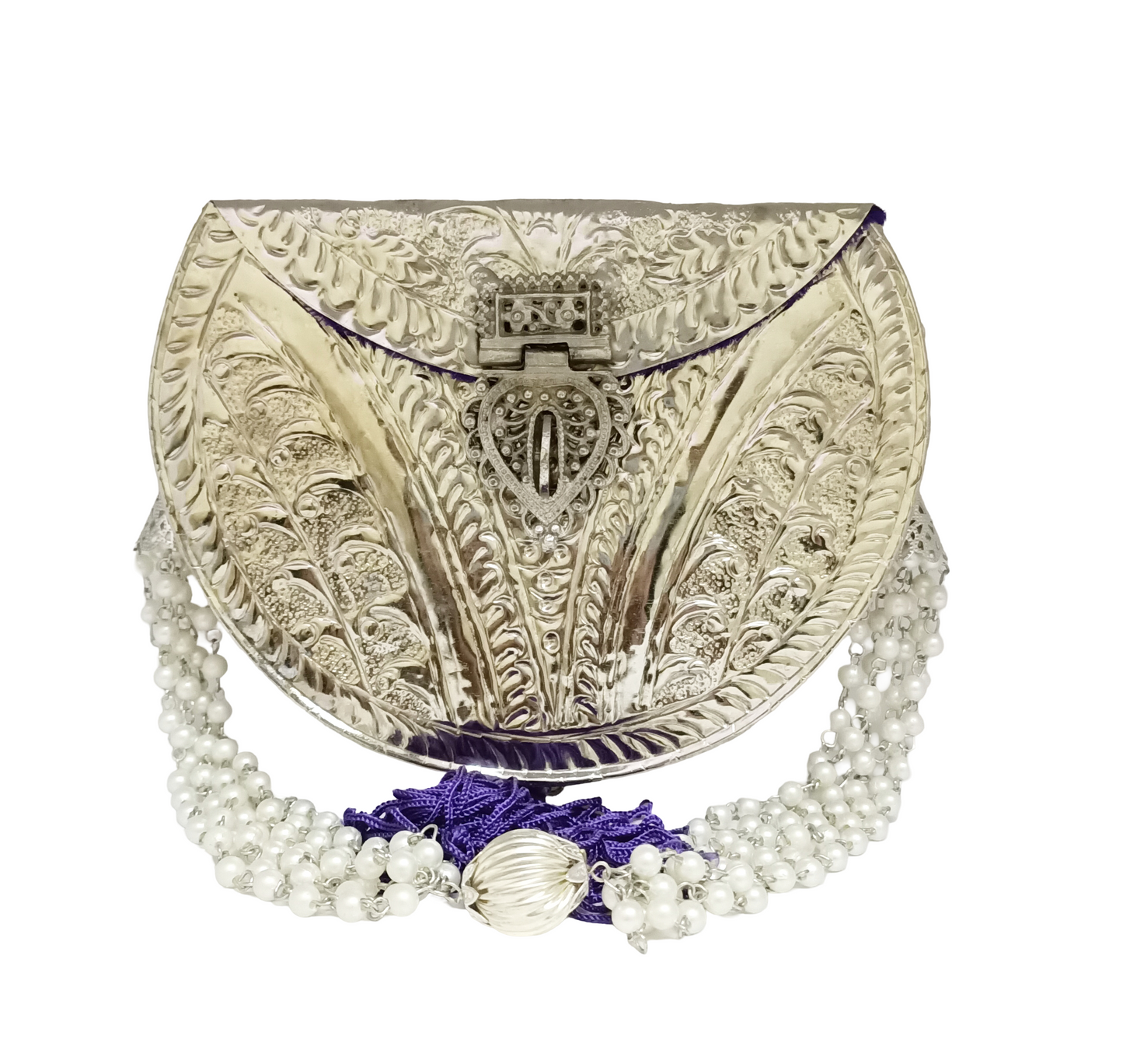 D Shape Silver Embossed Purse