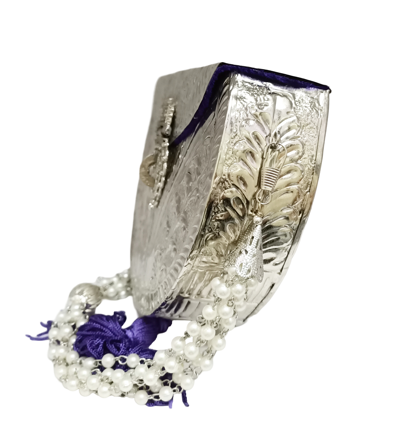 D Shape Silver Embossed Purse