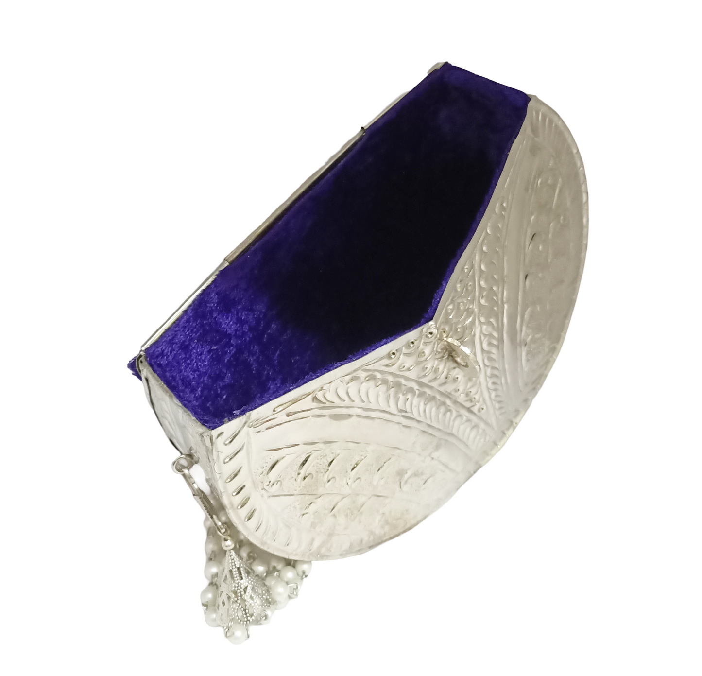 D Shape Silver Embossed Purse