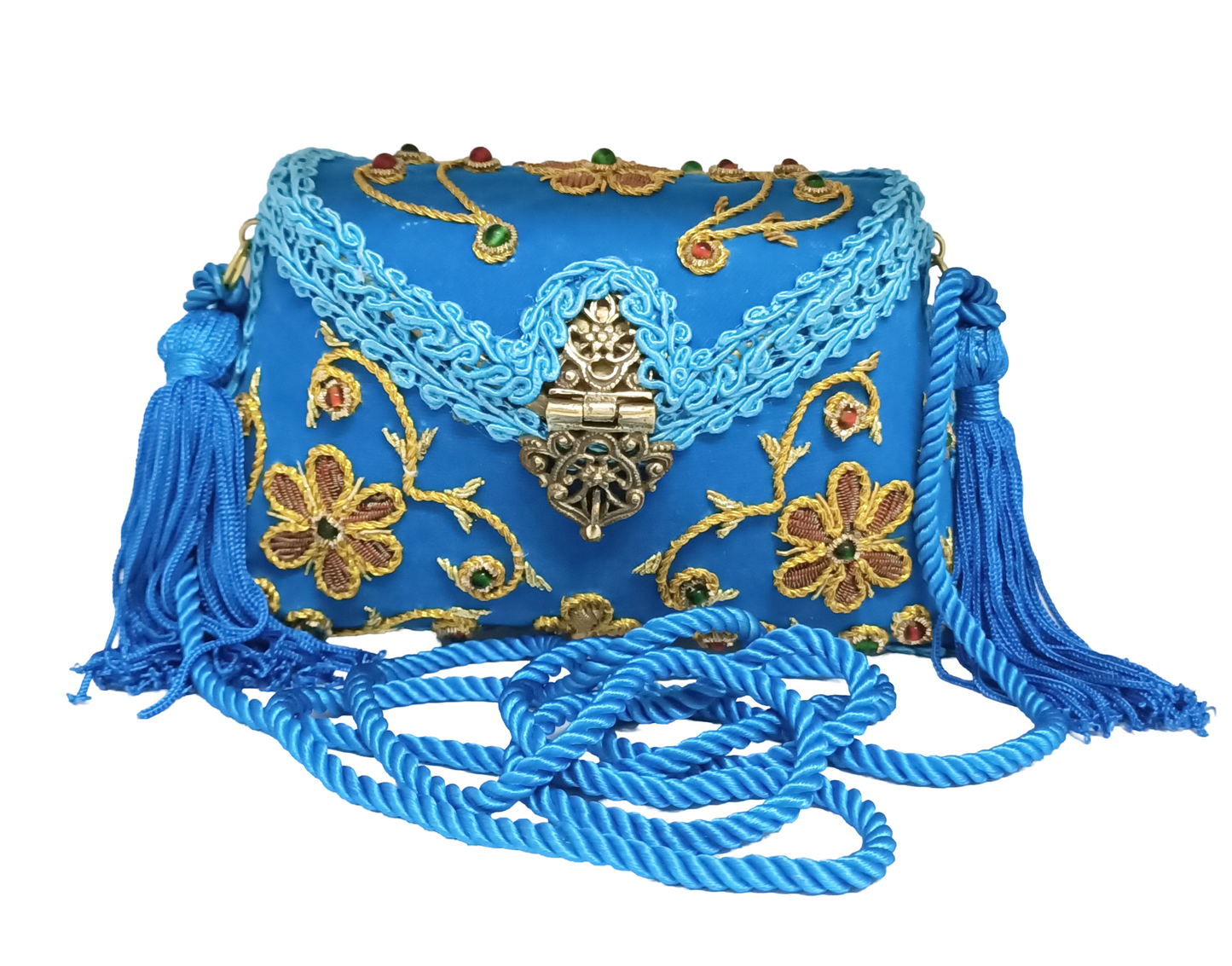 Flower Embroidery Purse Skyblue Color