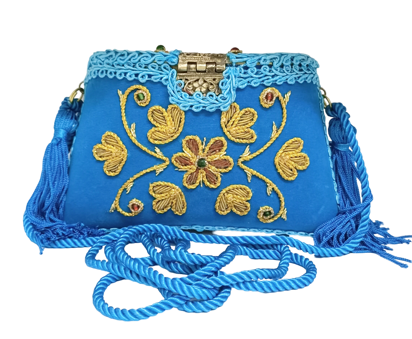 Flower Embroidery Purse Skyblue Color