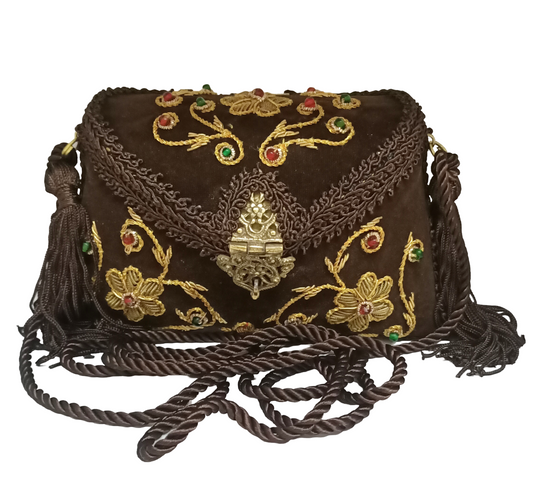 Flower Embroidery Purse Dark Brown Color