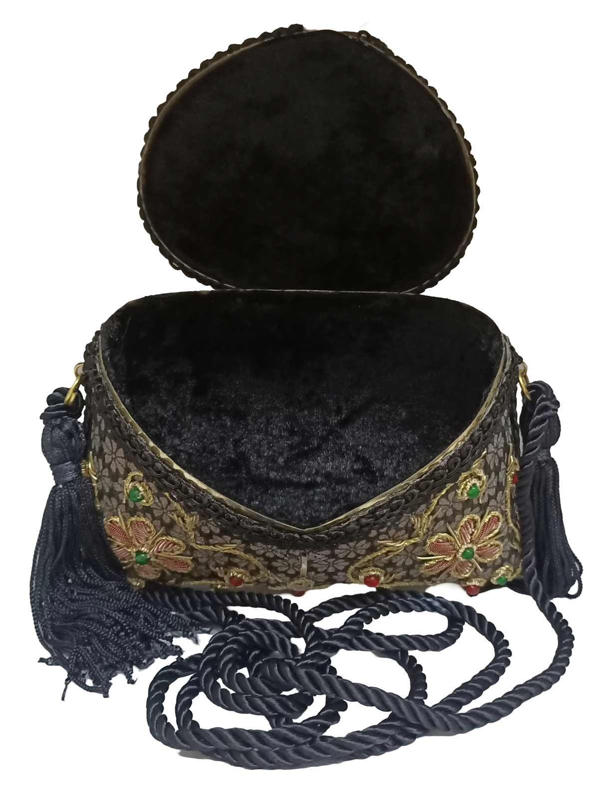 Flower Embroidery Purse Side Black Color