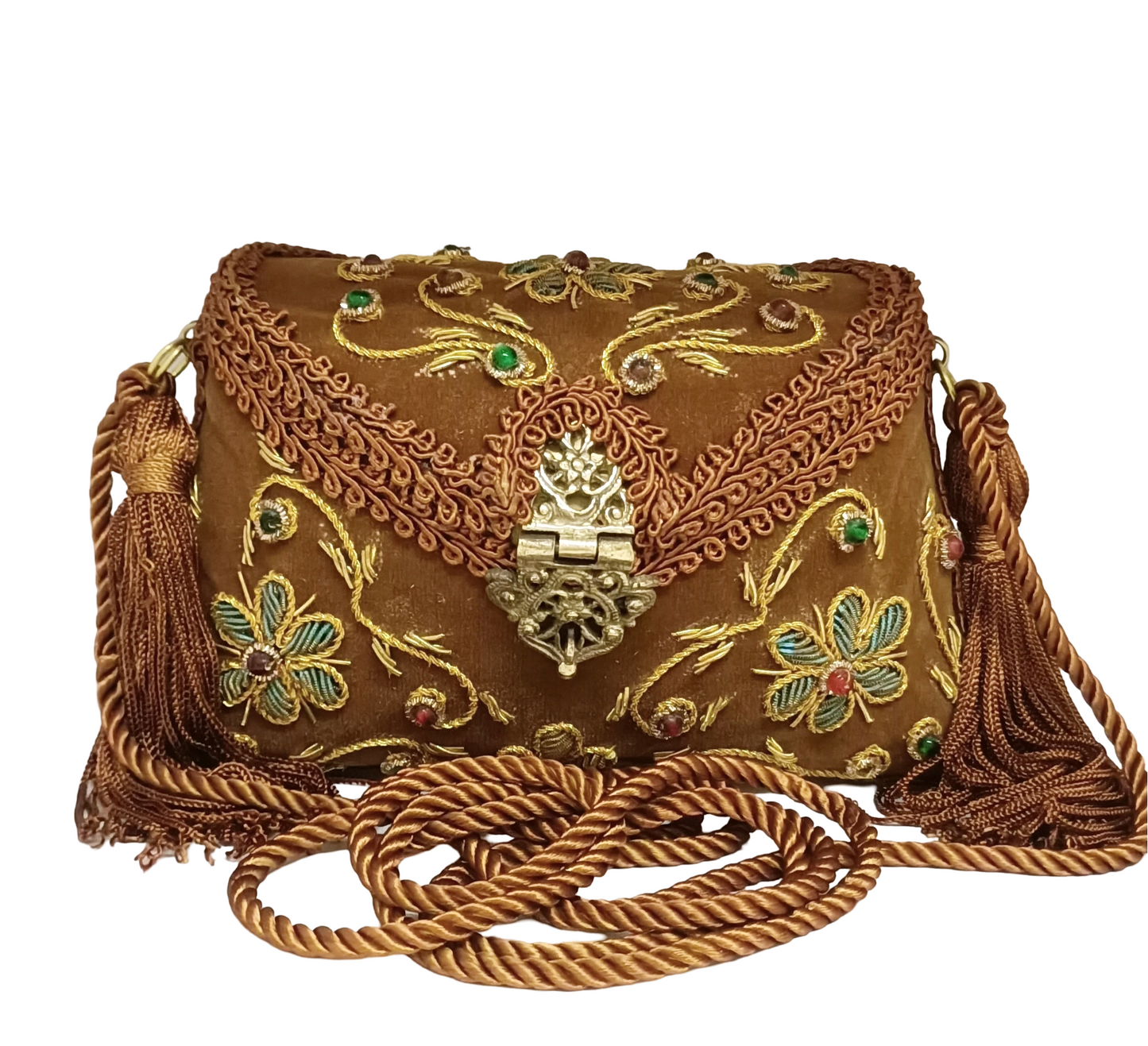 Flower Embroidery Purse Brown Color