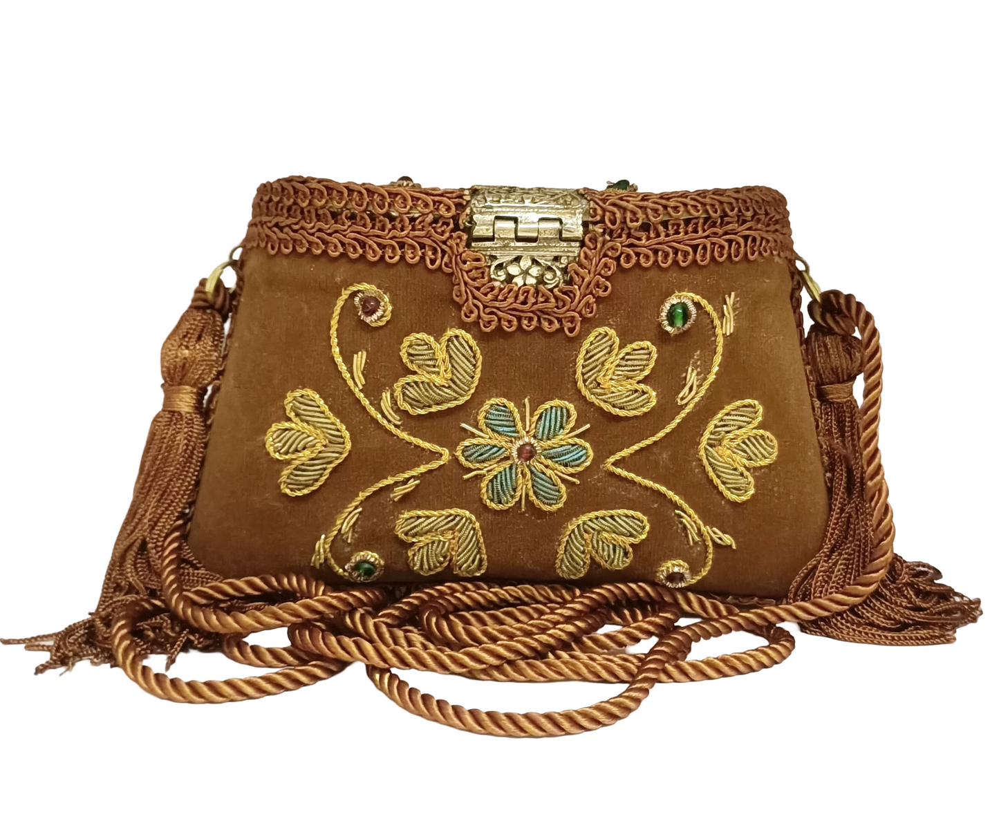 Flower Embroidery Purse Brown Color