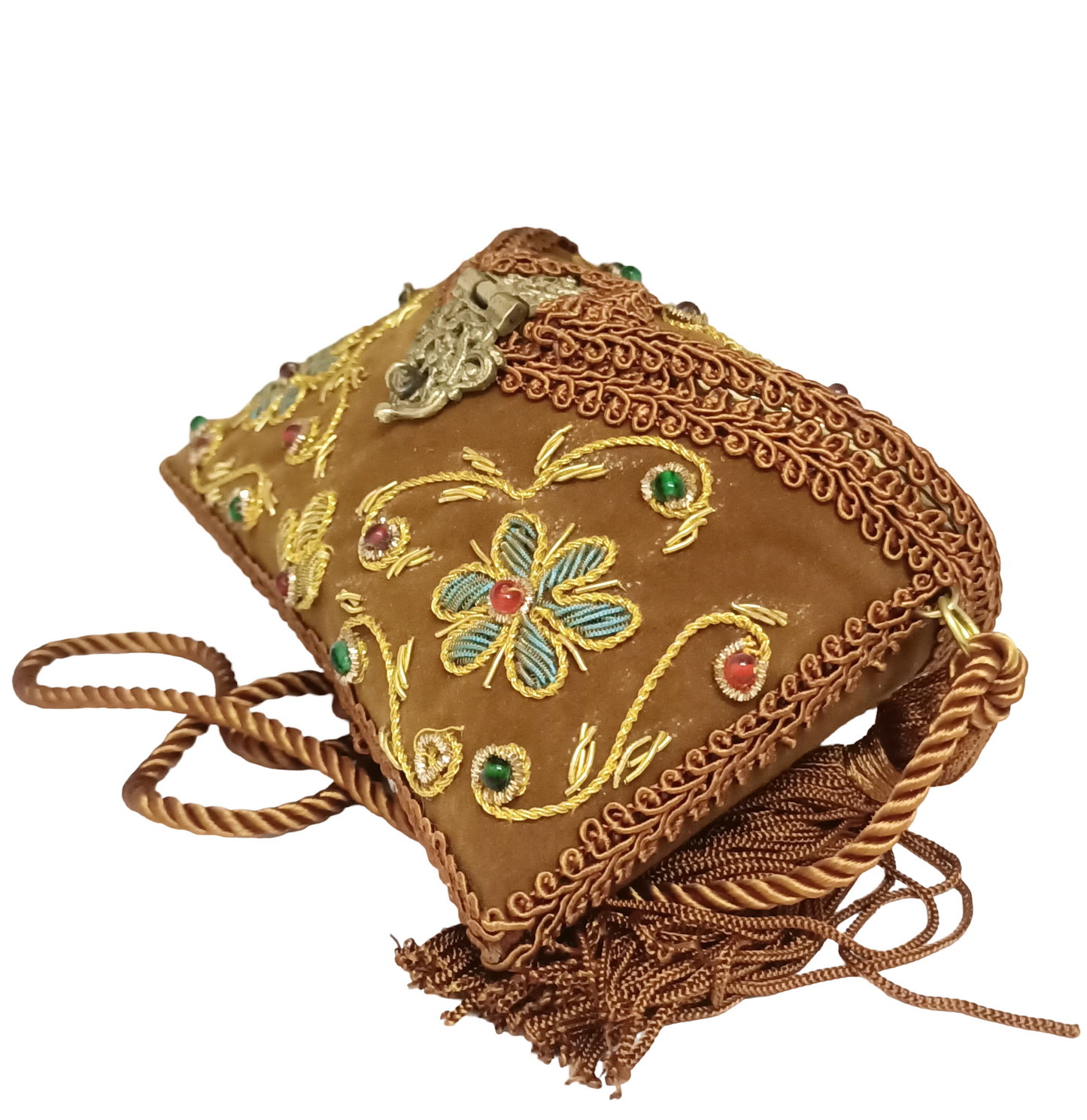 Flower Embroidery Purse Brown Color