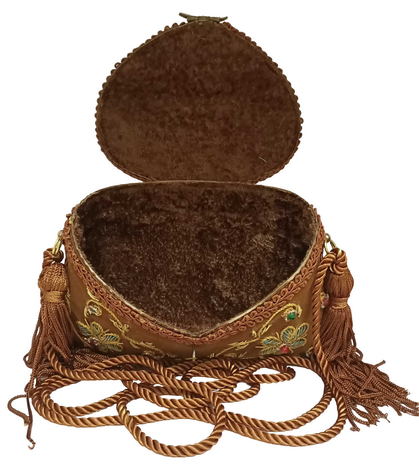 Flower Embroidery Purse Brown Color