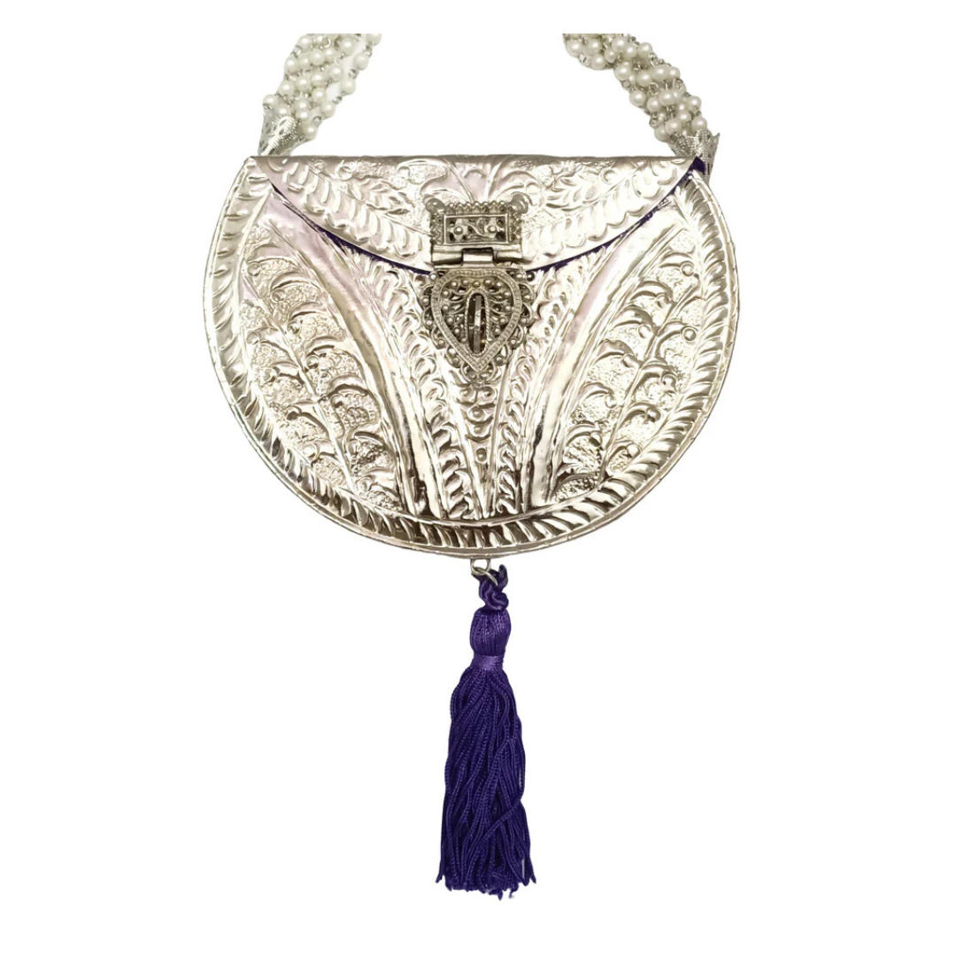 D Shape Silver Embossed Purse