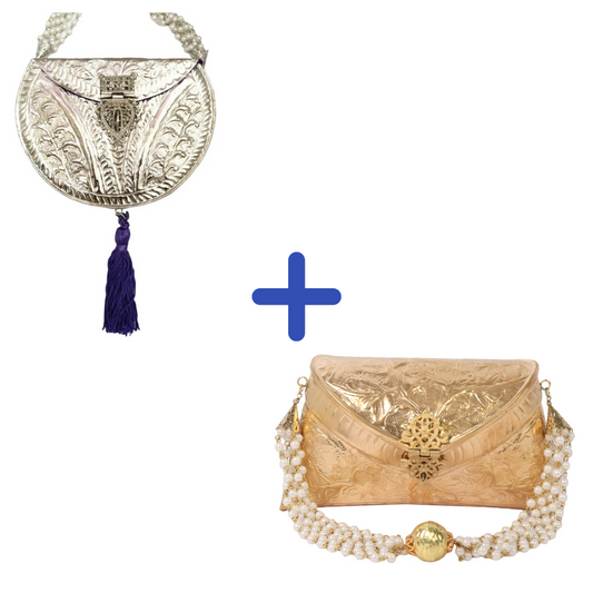 Combo Of Silver & Golden Embossed Purse