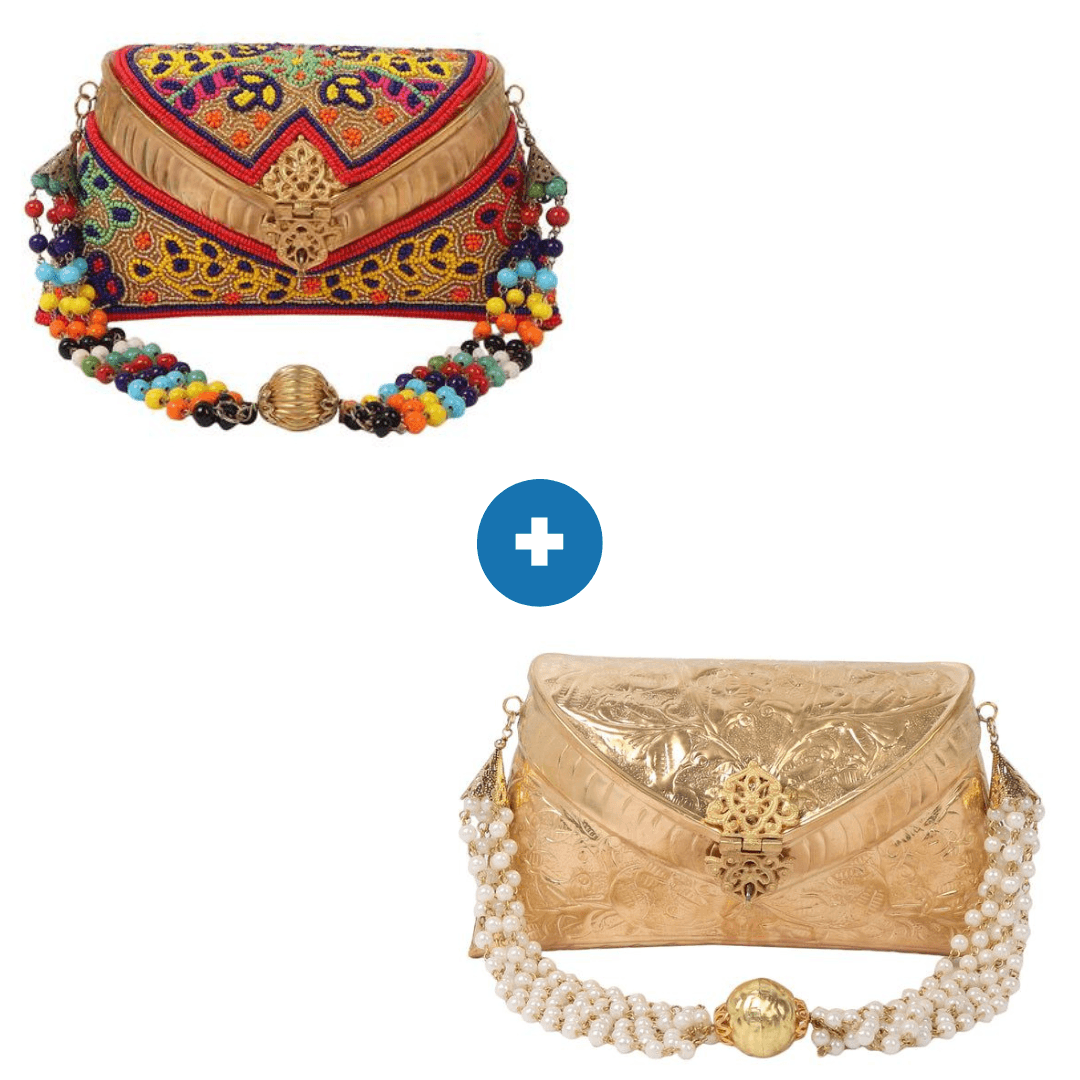 Leave Embroidery Purse & Gold Embossed Purse - Skylexo.com | Be Unique