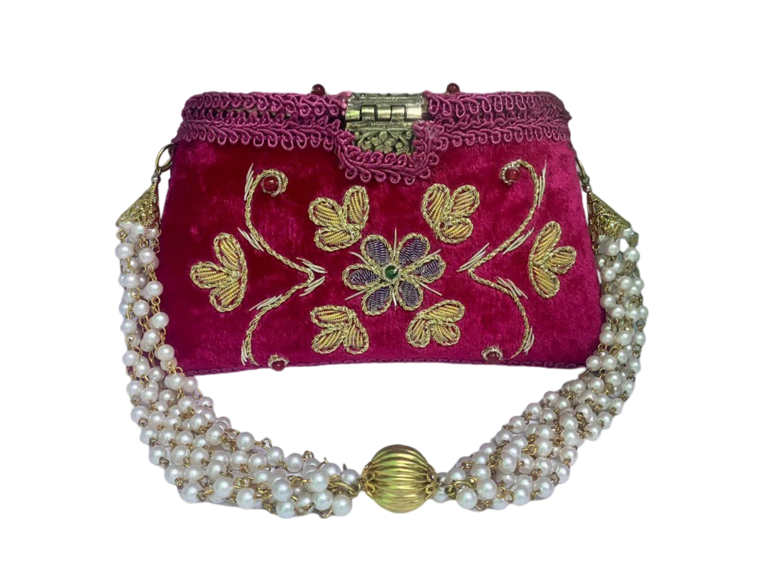 Flower Embroidery Purse Pink Color