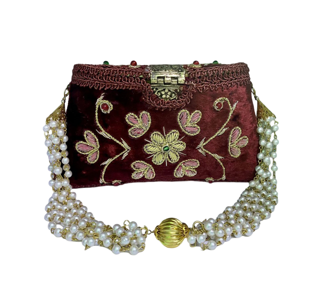 Flower Embroidery Purse Rust Color