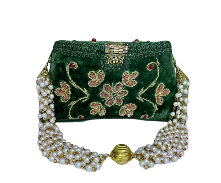 Flower Embroidery Purse Green Color