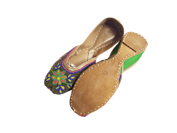 Flower Embroidery Jutti Green Color - Skylexo.com | Be Unique