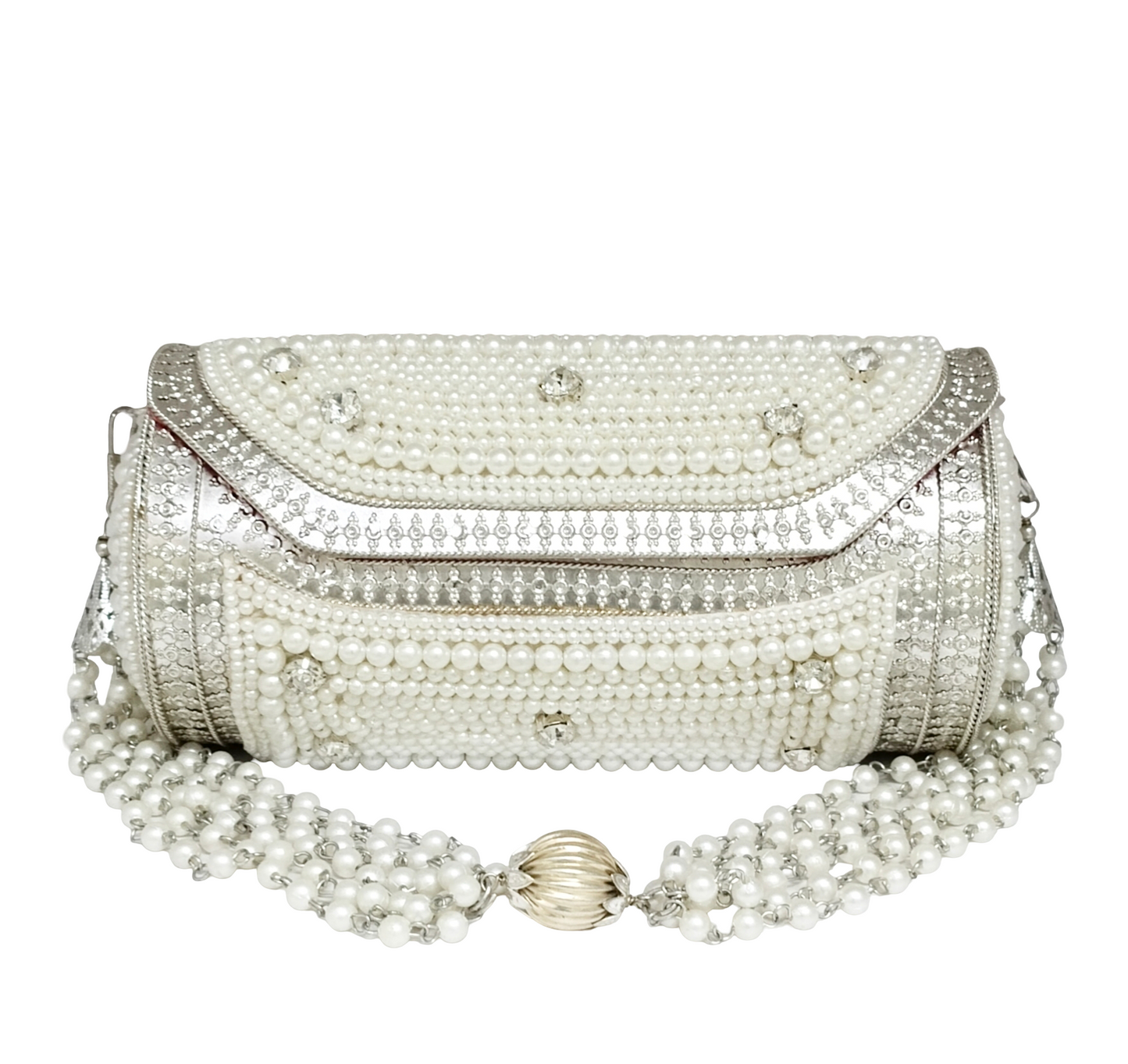 Round Shape Iron Pearl Silver Purse