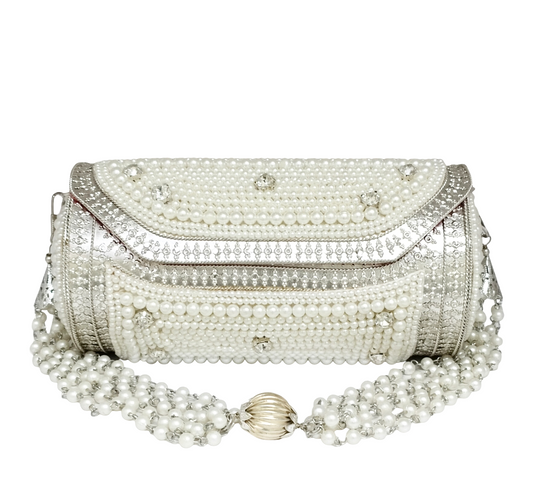 Round Shape Iron Pearl Silver Purse