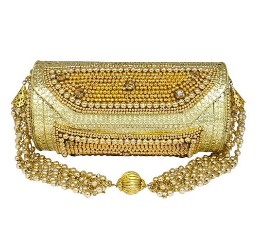 Round Shape iron Pearl Golden Purse