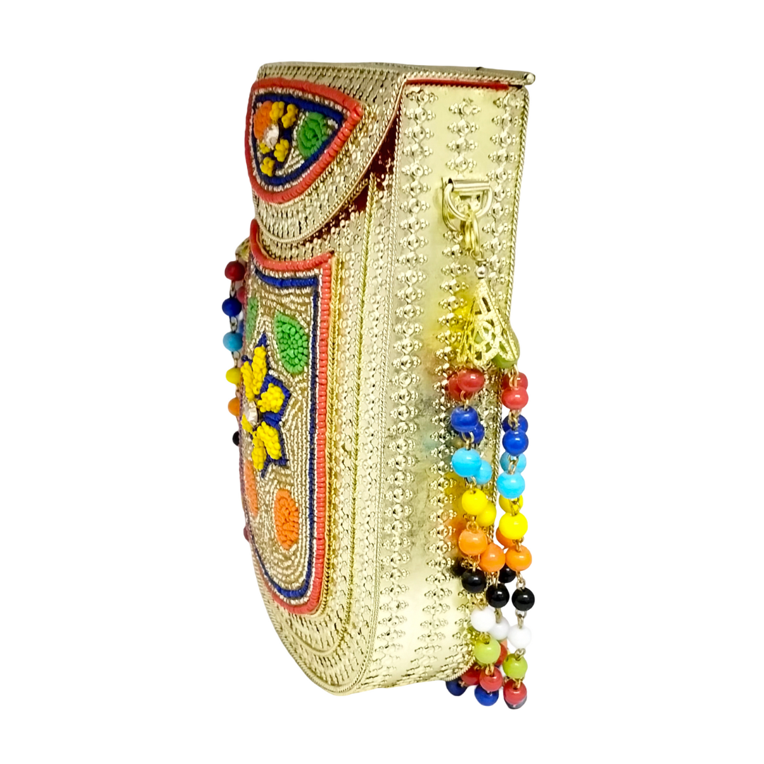 Long Shape Flower Embroidery Iron Phone Purse