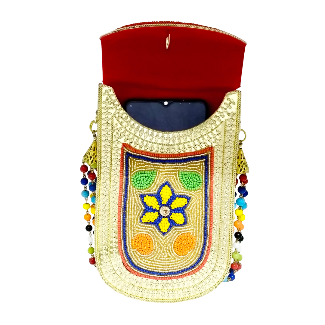 Long Shape Flower Embroidery Iron Phone Purse