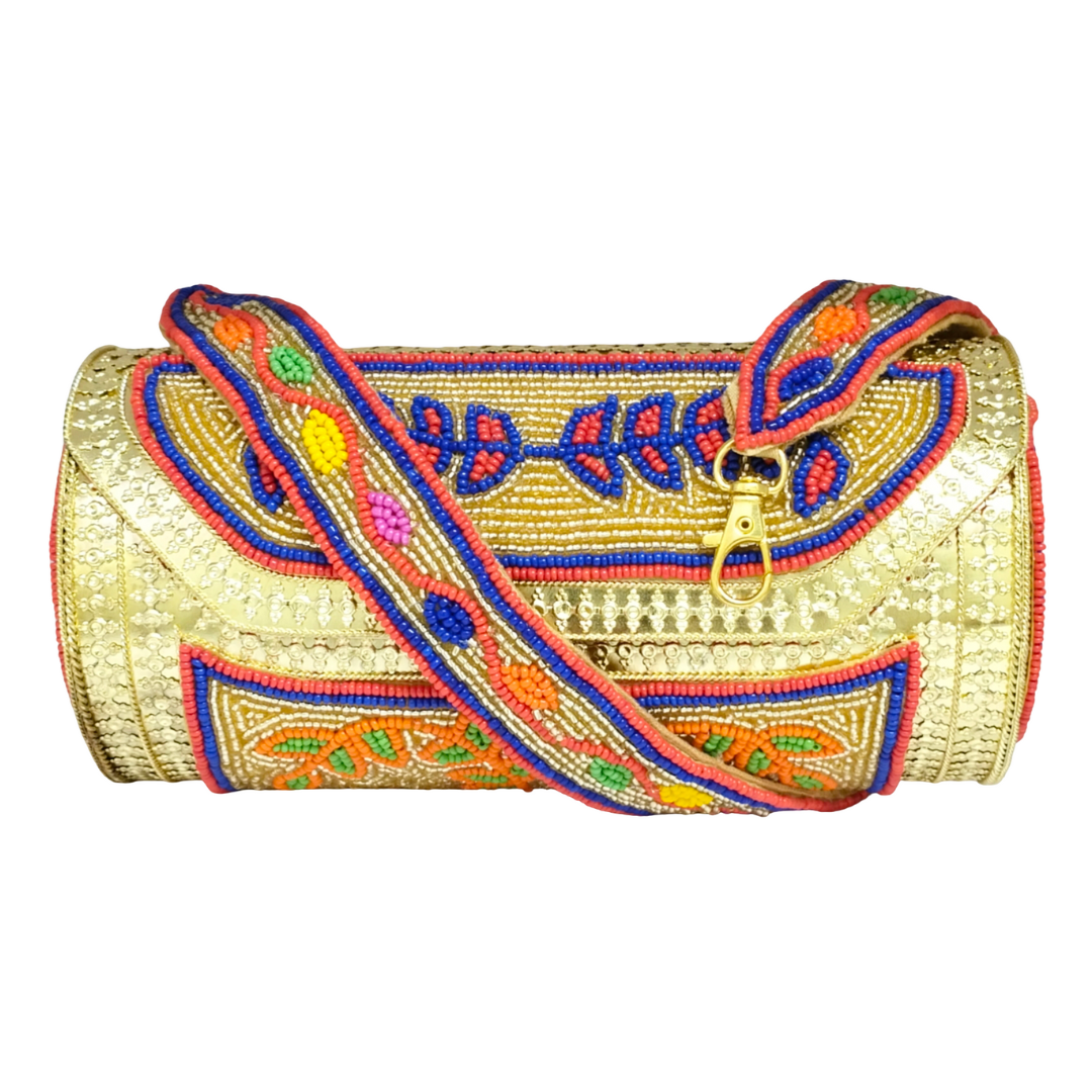 Round Shape Leave Embroidery Iron Purse