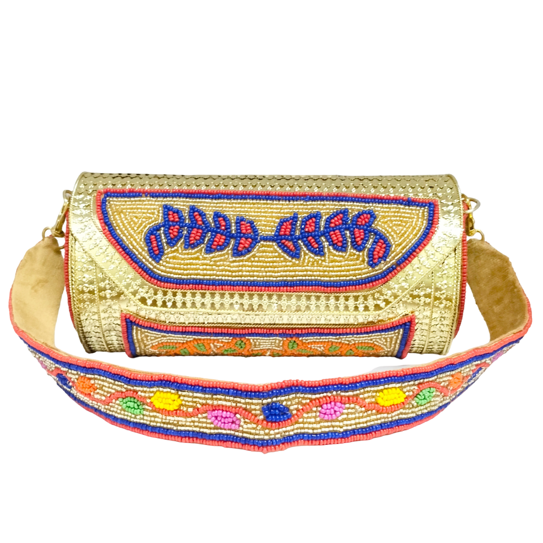 Round Shape Leave Embroidery Iron Purse