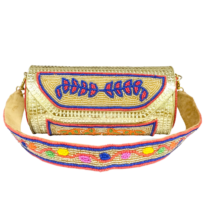 Round Shape Leave Embroidery Iron Purse