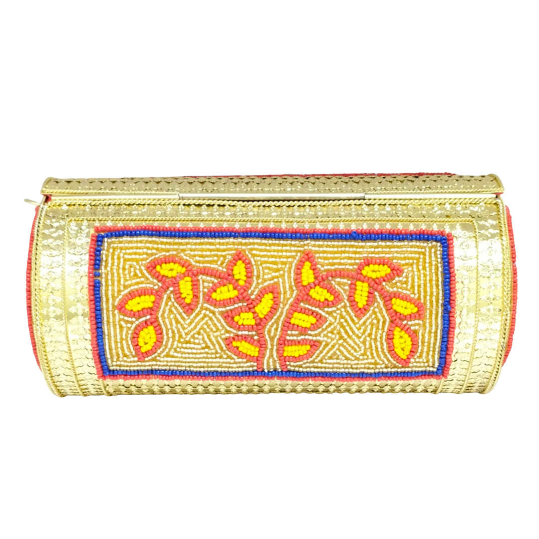 Round Shape Leave Embroidery Iron Purse