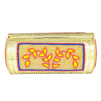 Round Shape Leave Embroidery Iron Purse