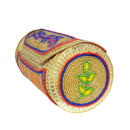 Round Shape Leave Embroidery Iron Purse