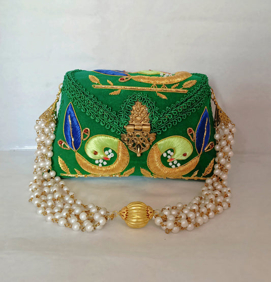 New Peacock Embroidery Purse Light Green Color