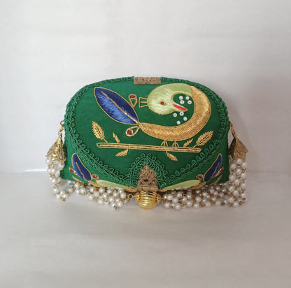 New Peacock Embroidery Purse Light Green Color