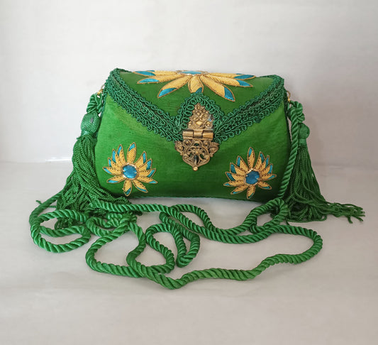 New Flower Embroidery Stone Purse Green Color