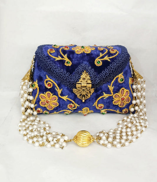 Flower Embroidery Blue Color Purse - Skylexo.com | Be Unique