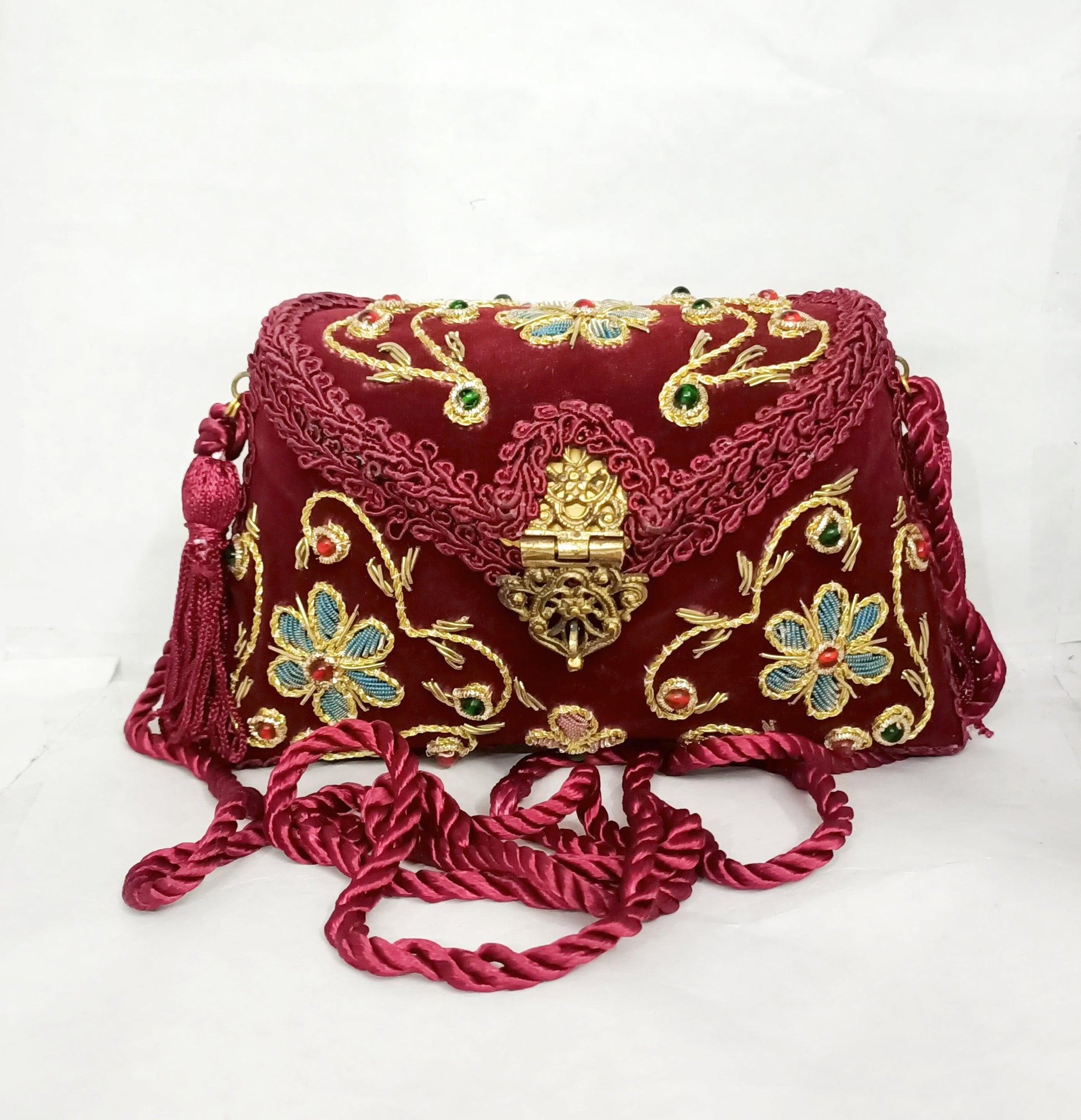 Flower Embroidery Purse Maroon Color - Skylexo.com | Be Unique