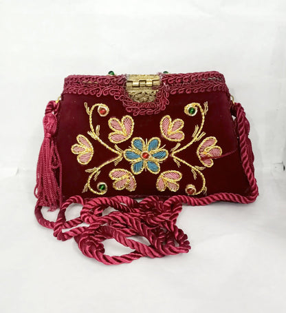 Flower Embroidery Purse Maroon Color - Skylexo.com | Be Unique