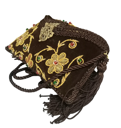 Flower Embroidery Purse Dark Brown Color