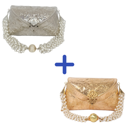 Combo Of Silver & Golden Embossed Purse