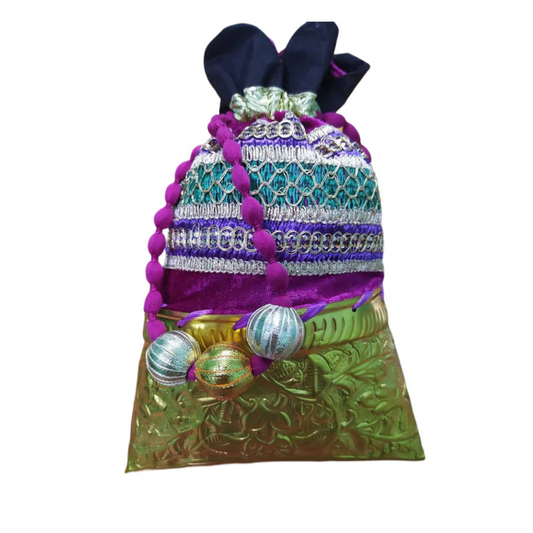 Purple Color Brass Potli