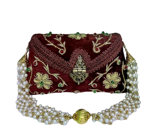 Flower Embroidery Purse Rust Color