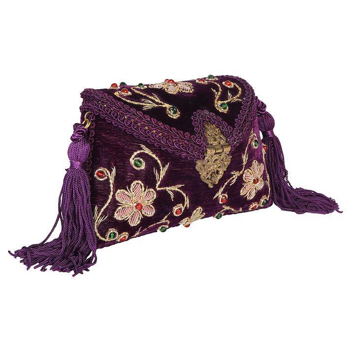 Flower Embroidery Purse Purple Color - Skylexo.com | Be Unique