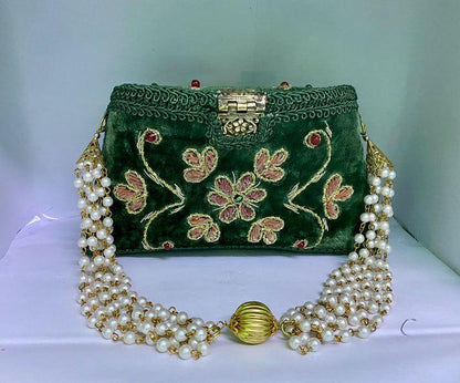 Flower Embroidery Purse Green Color - Skylexo.com | Be Unique