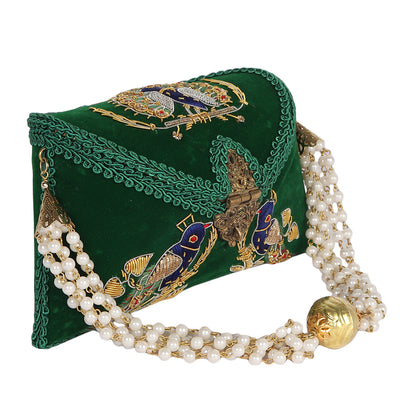 Peacock Embroidery Purse Green Color