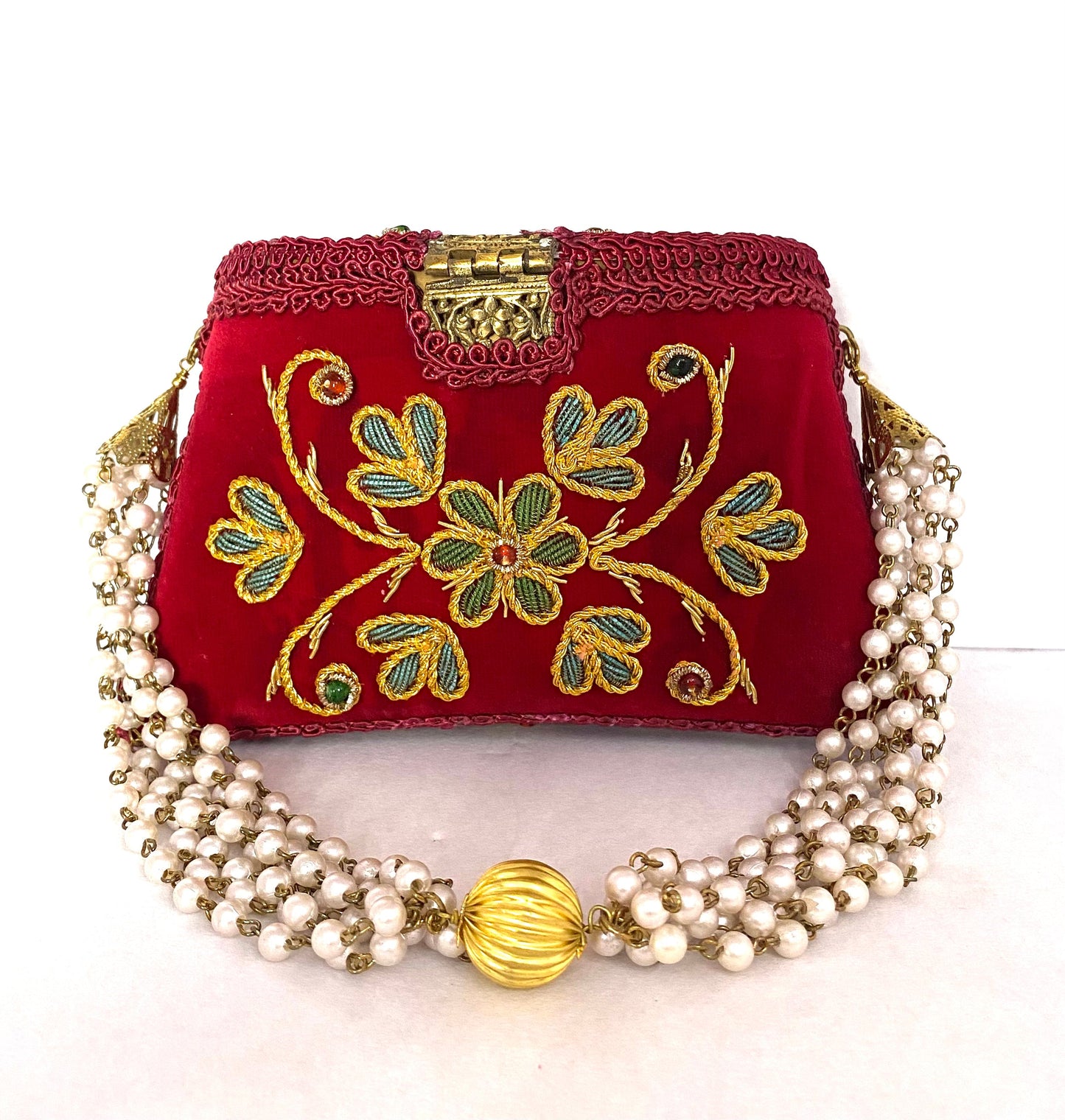 Flower Embroidery Purse Red Color