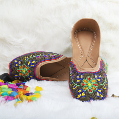 Flower Embroidery Jutti Green Color skylexo.com | Handbags | Footwear